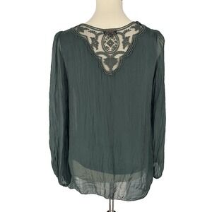 Carla Conti Women Blouse S Green Silk Lace Back Long Sleeve Italian Top
